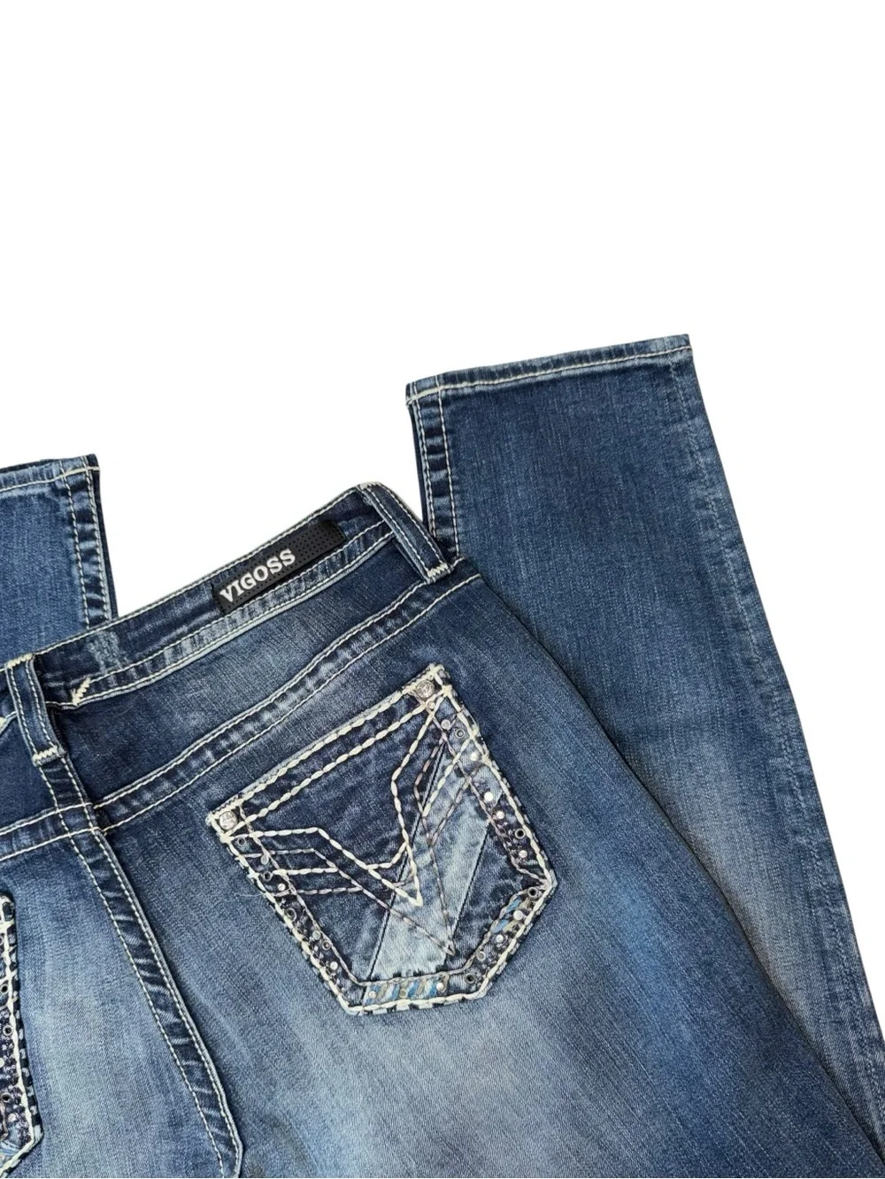 Vigoss Women’s Distressed Mid Blue Bootcut Jeans